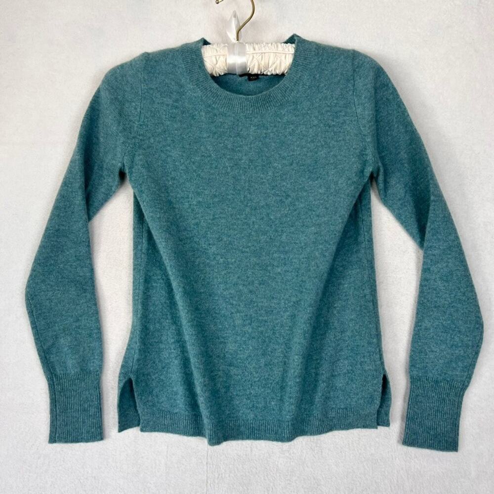 J. Crew Teal Crewneck Cashmere Sweater Women's Size XXS Ribbed Knit Trims